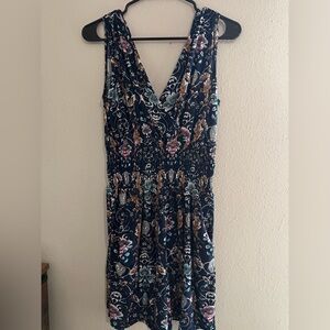 Floral V-Neck Jumpsuit - Navy and Multicolor
